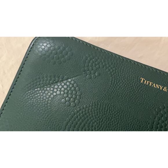 Tiffany & Co. Green Wave Embossed Continental Leather Zip Wallet Clutch Wallet - Picture 9 of 16